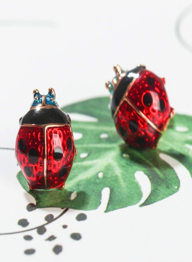 Botrinal Petite Red Ladybug Black Spots Costume 925 Sterling Silver Rose Gold Beetle Stud Earrings Ladybird Jewelry Halloween Party Accessories for Women - Image 3